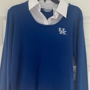 University of Kentucky Blue Long Sleeve Sweater with White Collar